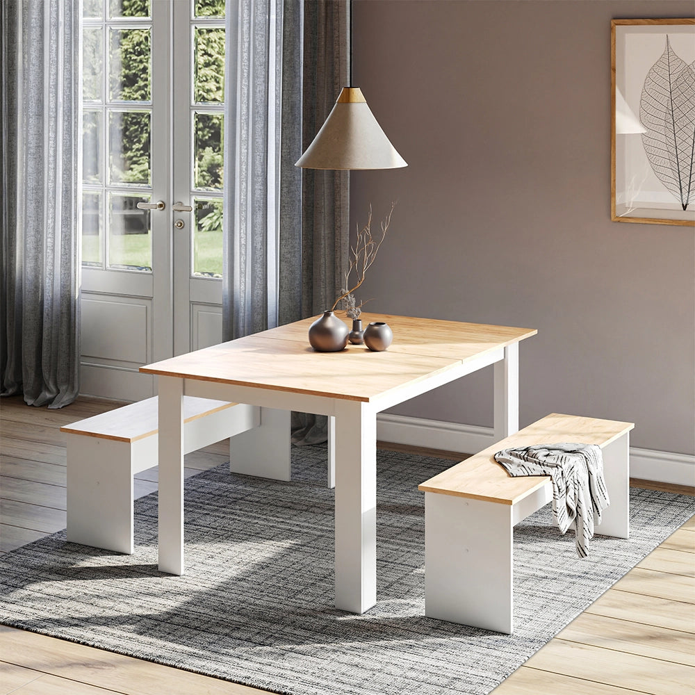 Vicco Set di panche ad angolo Rovere bianco/dorato 137.6 x 92.8 cm con 2 panche