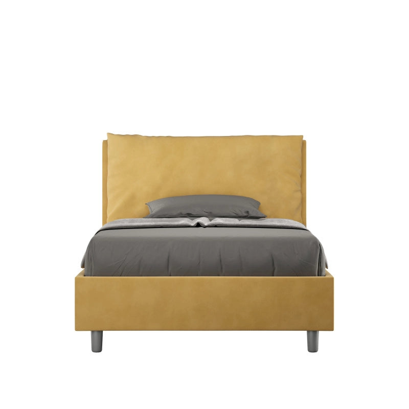 Letto imbottito Piazza e mezzo 120x200 cm Large - Con rete,Microfibra,Ocra