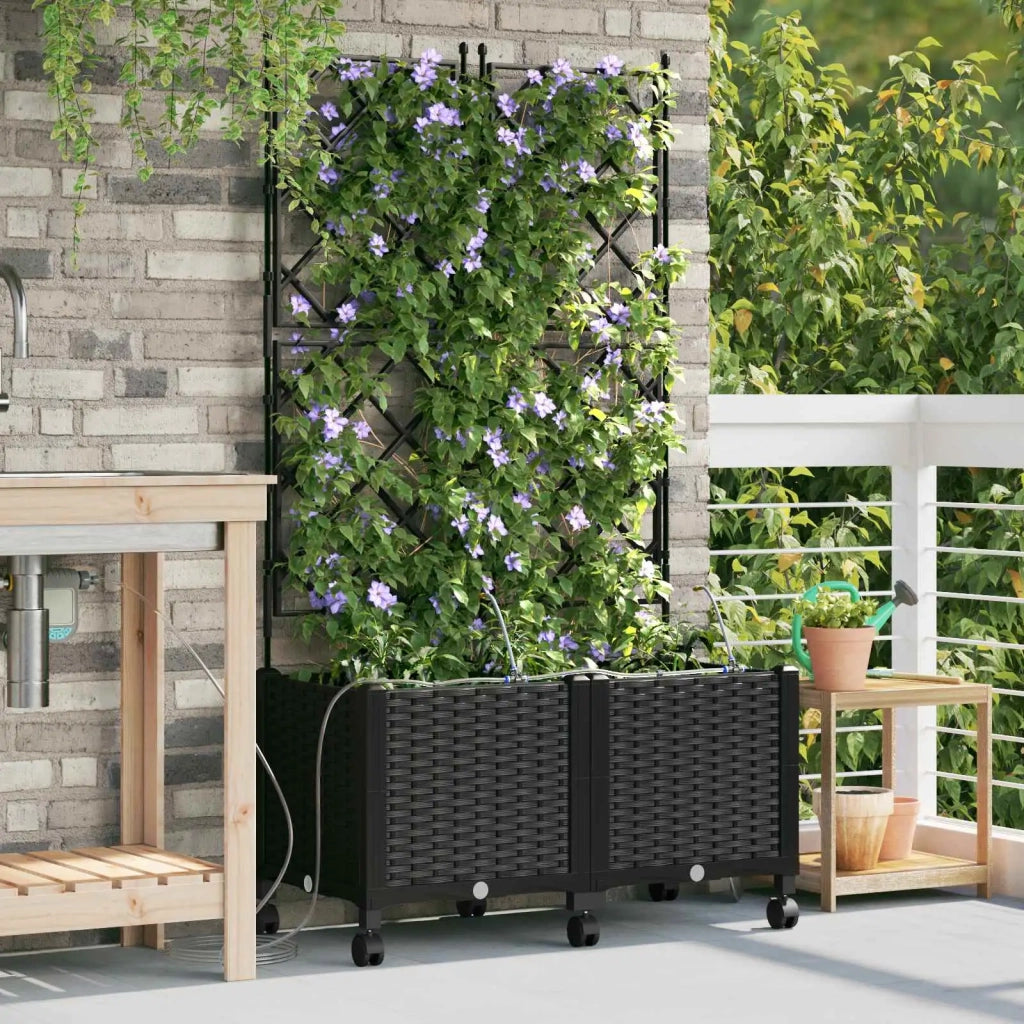Vaso da Giardino con Irrigazione e Ruote 2 pz Nero PP 3423005
