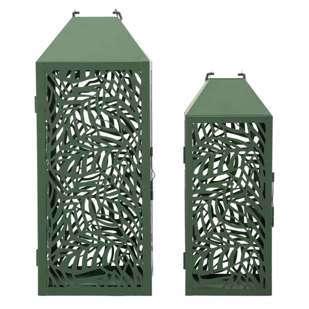 Set di due lanterne Carving in metallo con intagli a foglia