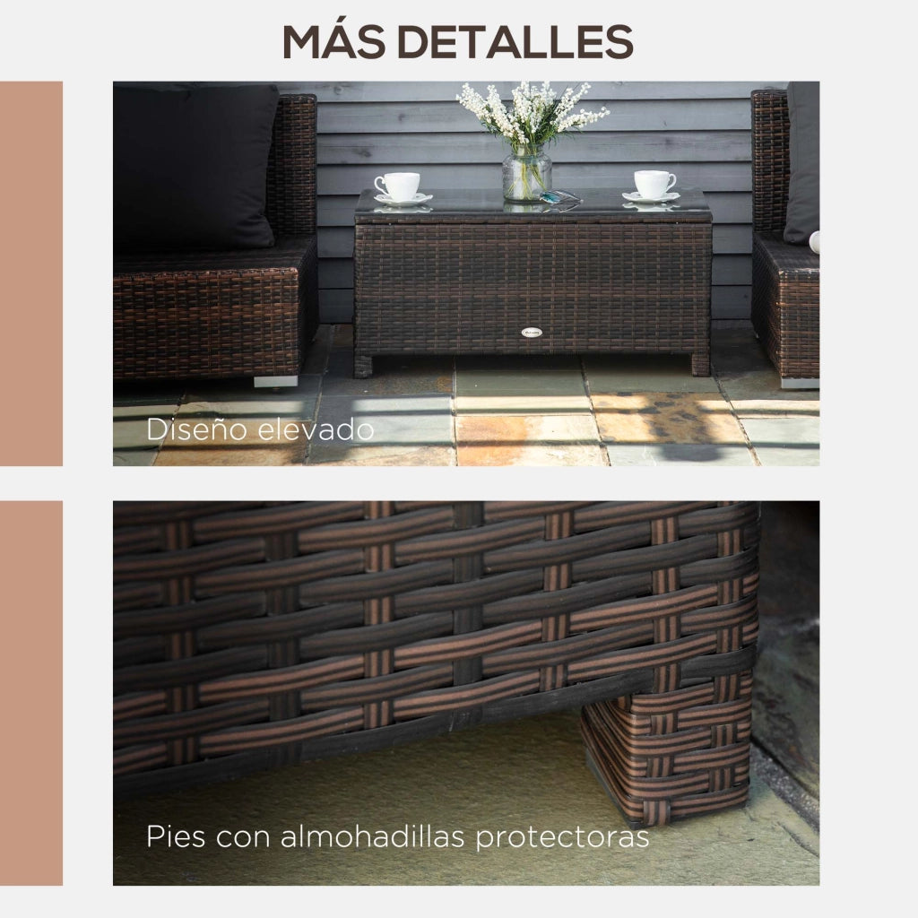 Tavolino da esterno in rattan sintetico con piano in vetro ¨C Minimal ¨C 85x50x39 cm Marrone