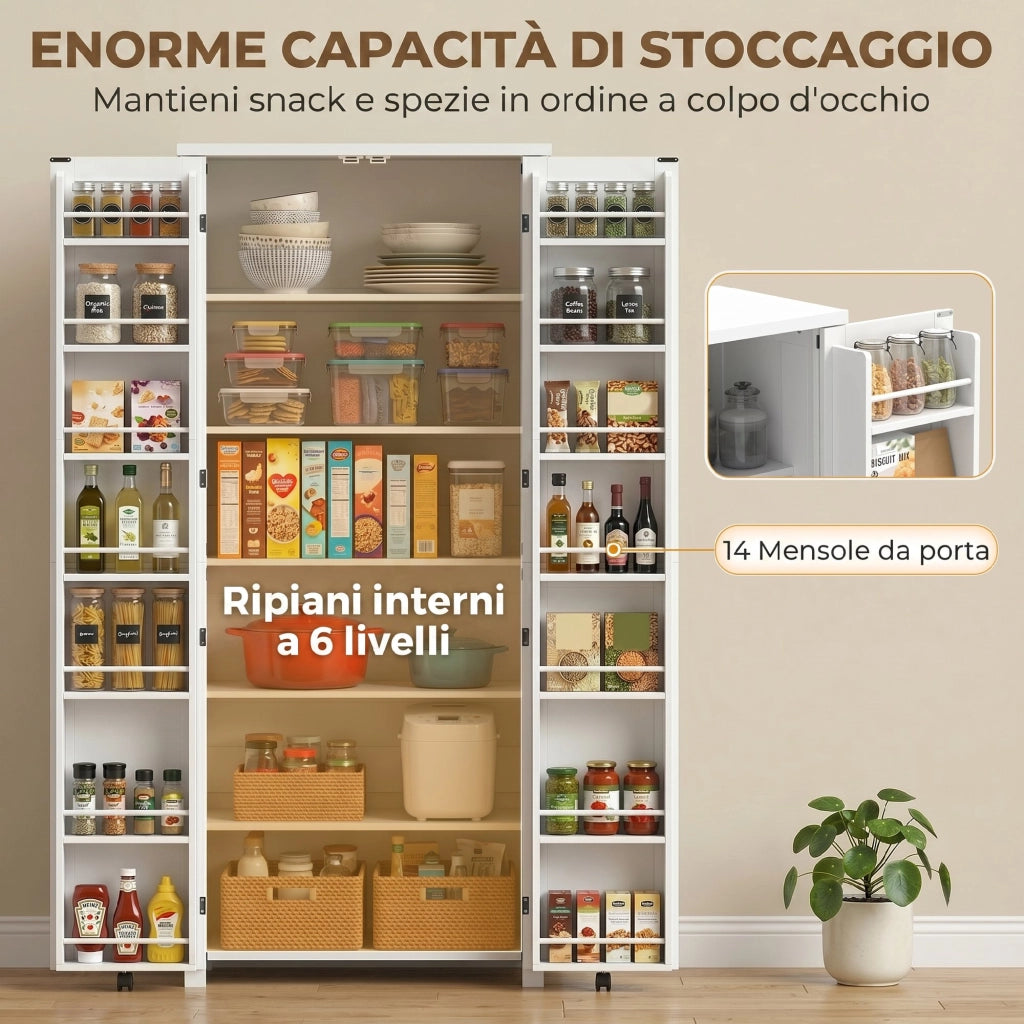 Mobile cucina con ruote ¨C Xylo ¨C 2 ante 14 scomparti bianco