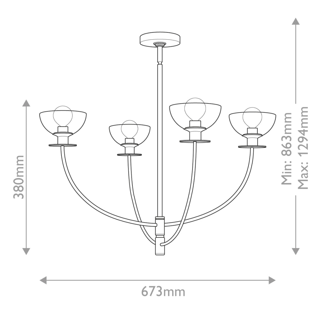 Lampadario industriale oro spazzolato vetro 4xE14 Sylvia Alora