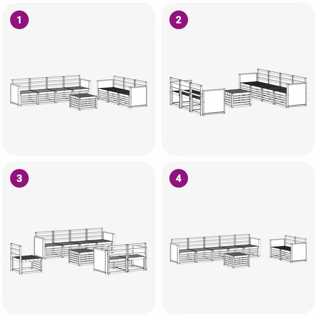 Set divani 8 pz Legno di Acacia Massello 3384100