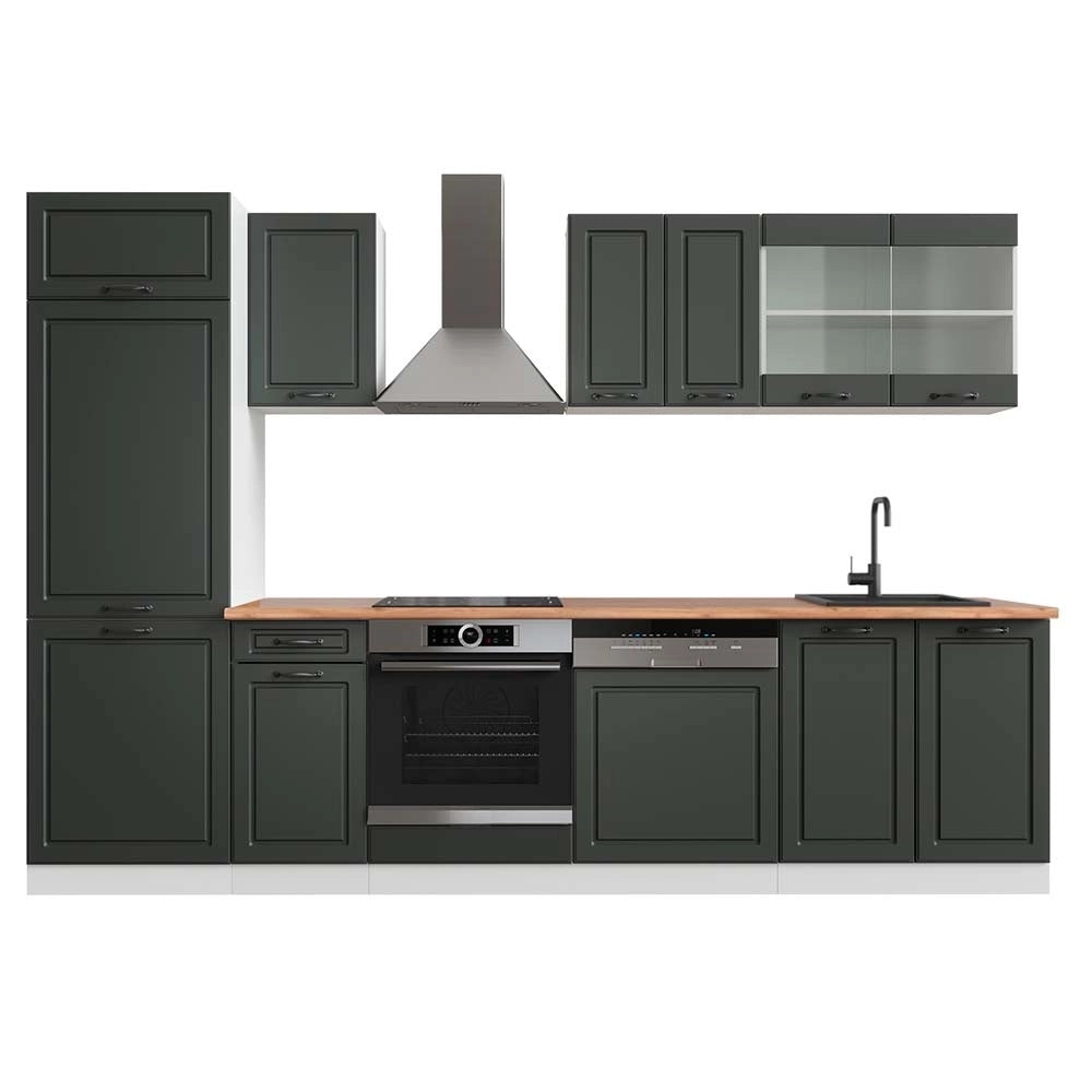 Cucina componibile R-Line Antracite rustico/Bianco 300 cm, PL Rovere Vicco