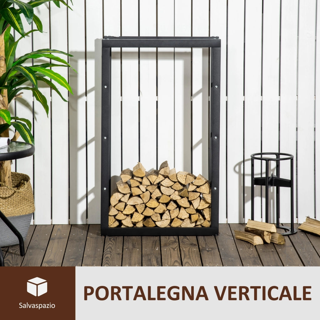 Porta Legna da Esterno e Interno in Tubi di Ferro con Portata 100kg, 60x25x100 cm