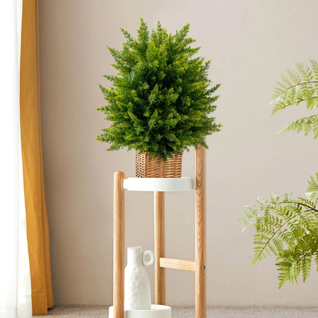 2 Cedri artificiali resistenti ai raggi uv con vaso riempito di cemento, Piante artificiali alti 54cm-Piante artificiali