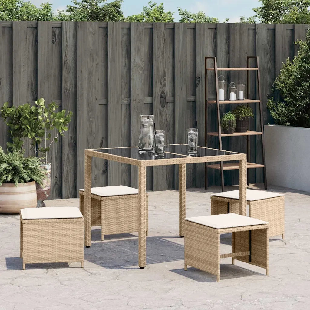 Sgabelli Giardino con Cuscini 4 pz Beige 41x41x36cm Polyrattan CFW2299516