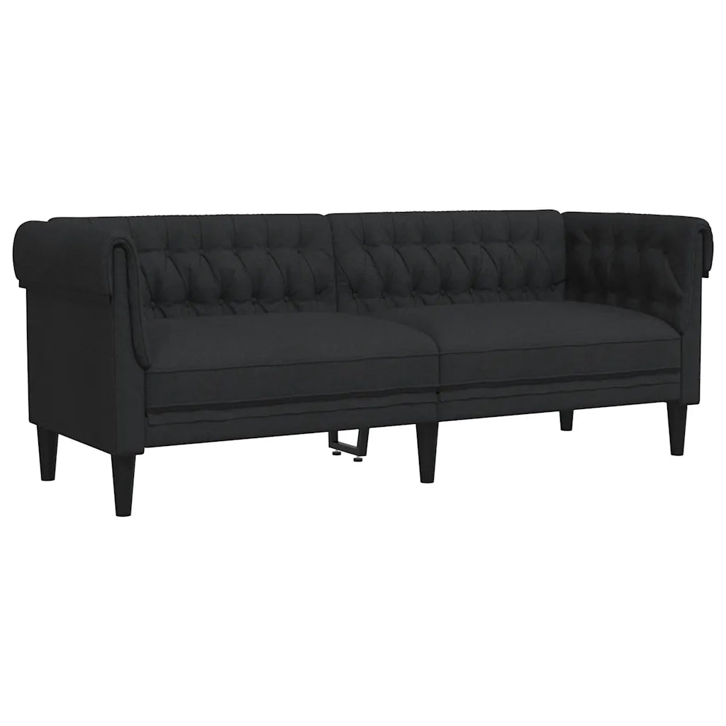Divano Chesterfield a 3 Posti-Sofa 3 Posti-Divanetto Nero in Tessuto