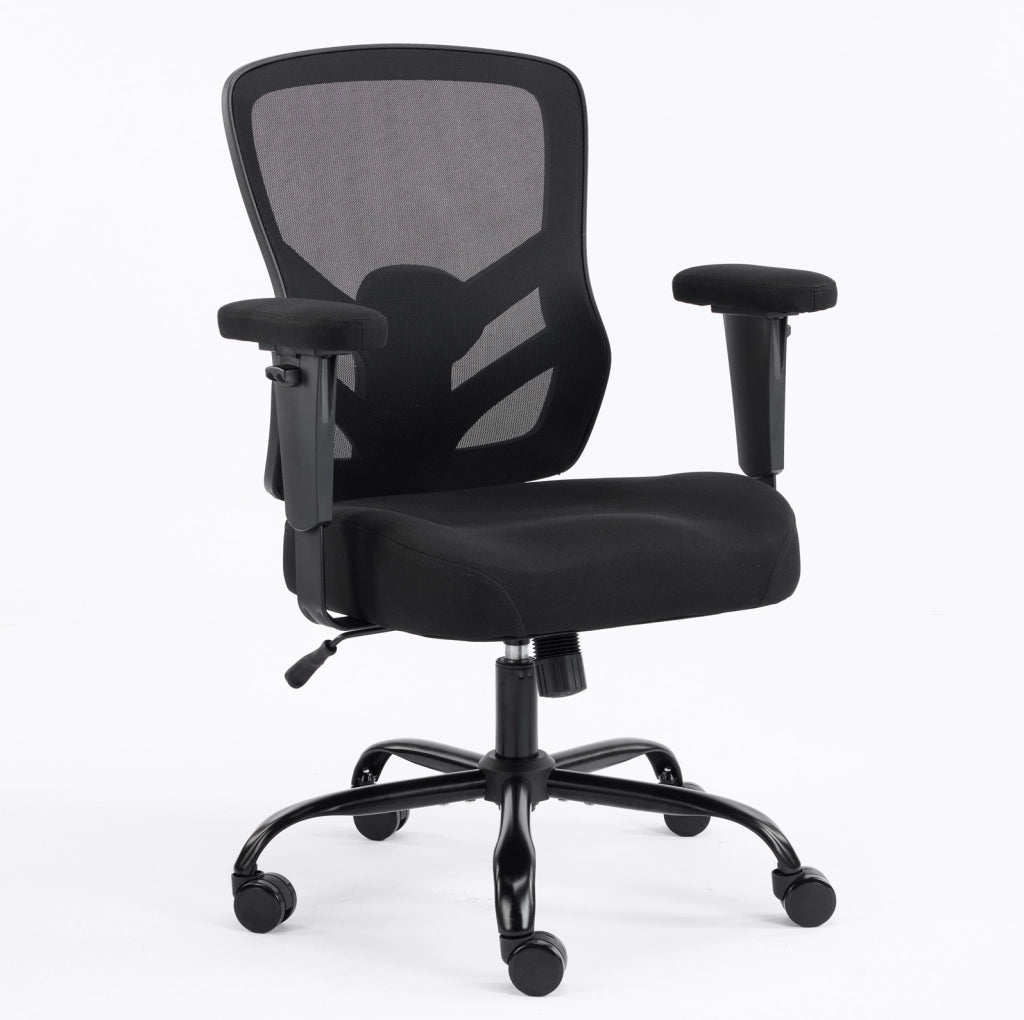 Sedia da ufficio ergonomica nera con supporto lombare regolabile e braccioli 2D