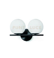 JUGEN BLACK APPLIQUE DA PARETE 2 LUCI MONTATURA NERA VETRO BIANCO ATTACCO E27