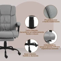 Poltrona Massaggiante e Reclinabile con Poggiapiedi, in Finta Pelle e Acciaio, 66x75x112-122 cm, Grigio