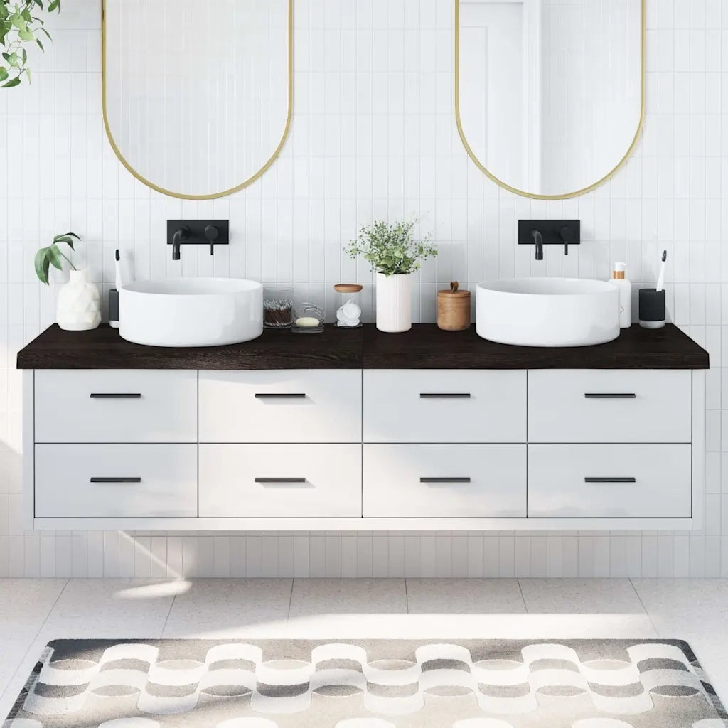 Piano Bagno Marrone Scuro 200x60x(2-6)cm Legno Trattato 3156272