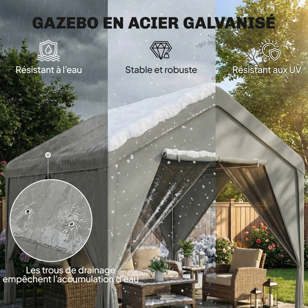 Gazebo da giardino ¨C zephmum ¨C 3x3m grigio acciaio galvanizzato