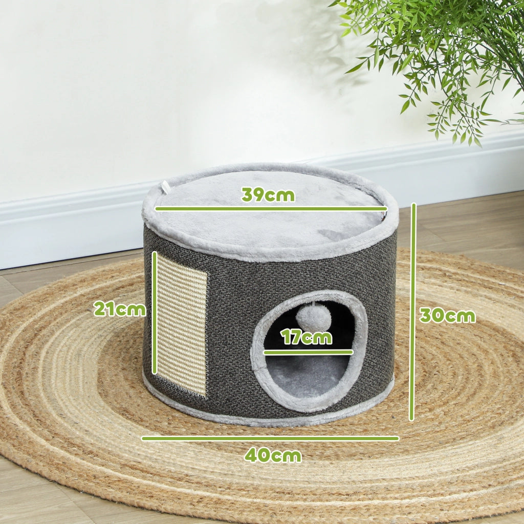 Casetta per Gatti a 2 Piani con Sisal ¨C zephmum ¨C Grigio Scuro 40x30 cm