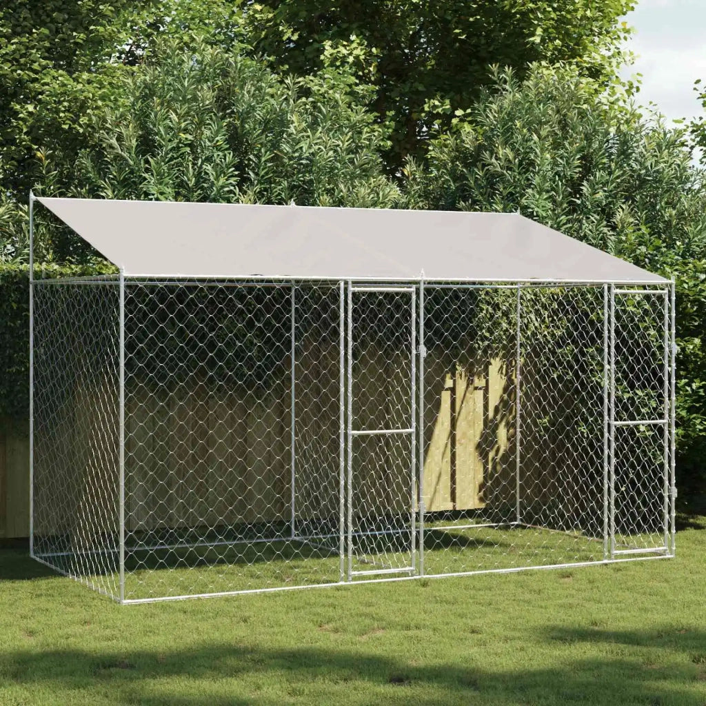 Gabbia per Cani con Tetto Argento 400 x 200 x 256 cm