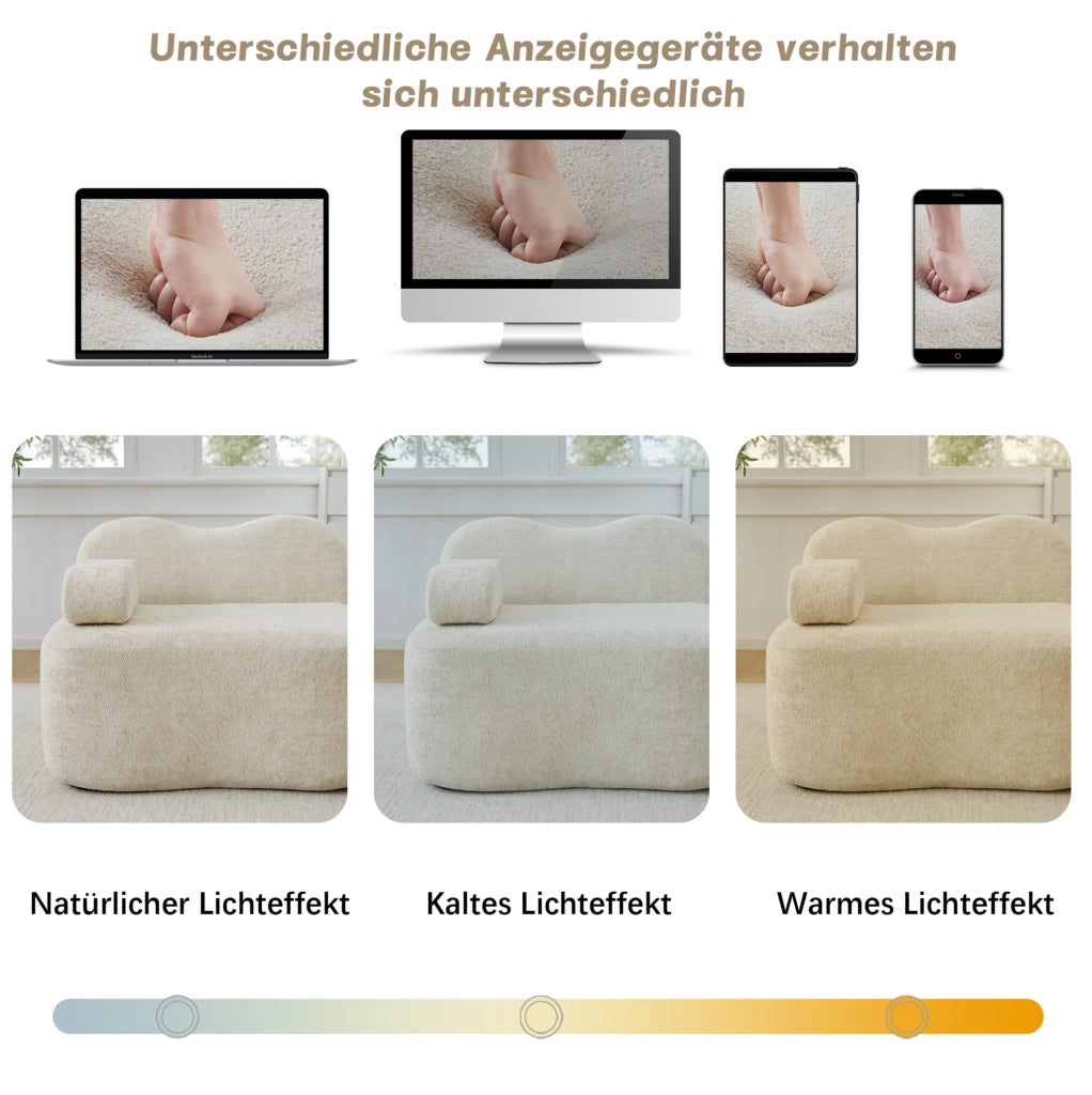 Divano modulare angolare a L 192x167x70 cm in velluto beige; con pouf; senza montaggio