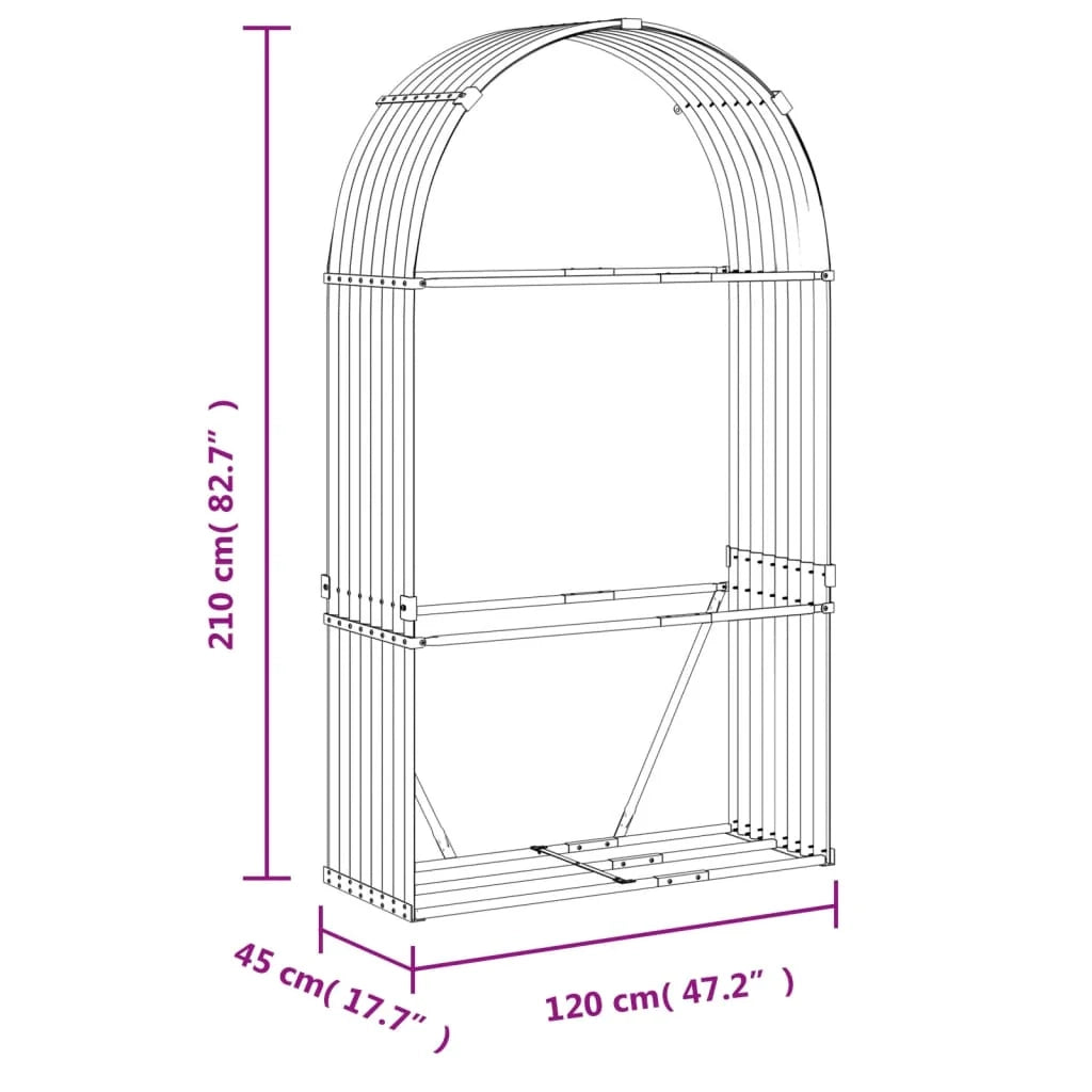 Portalegna argento 120 x 45 x 210 cm acciaio zincato Argento 02_0043791