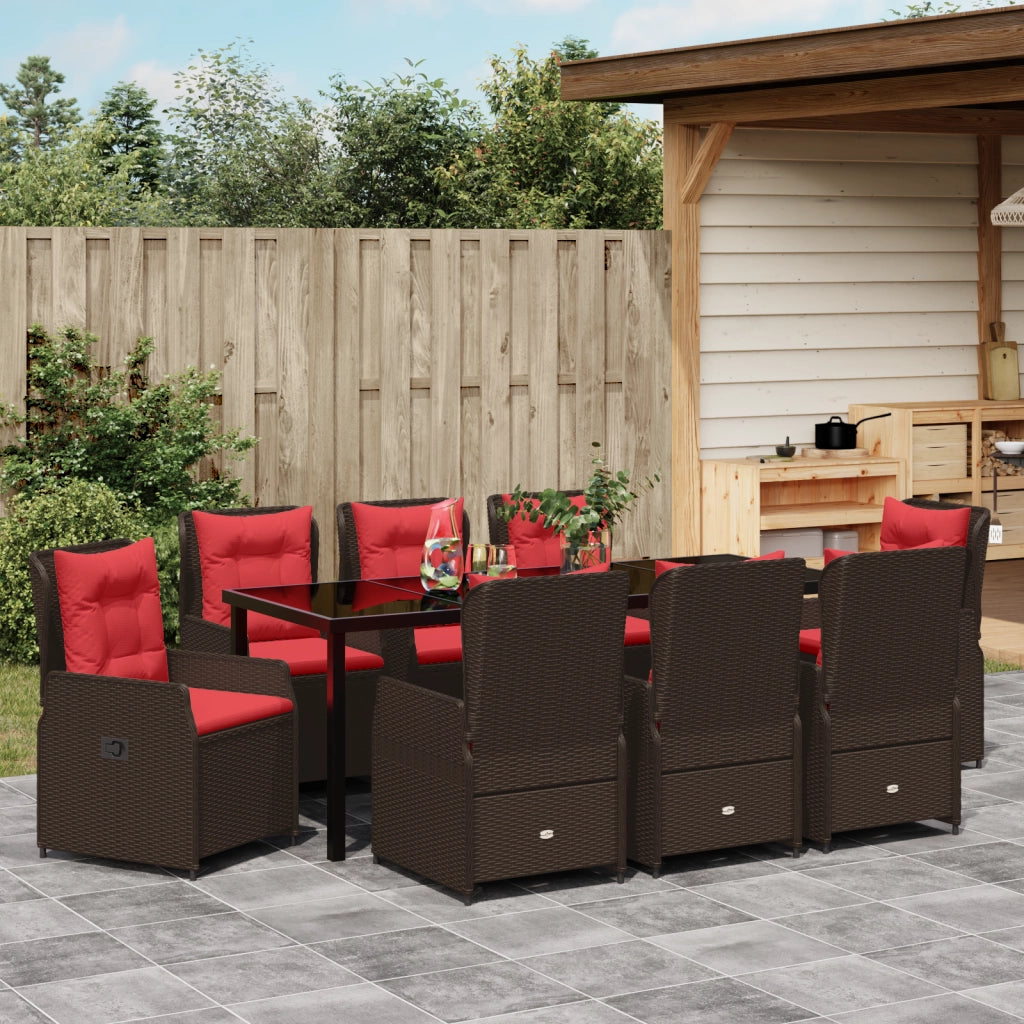 Set da Pranzo da Giardino di 9 Pezzi Marrone in Polyrattan