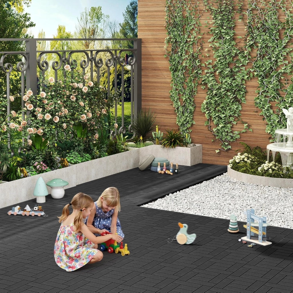Pavimenti da Esterno Balcone/Giardino/Terrazza Piastrelle ad Incastro in WPC, Legno Composito Antracite (22 Pannelli / 2 ㎡)