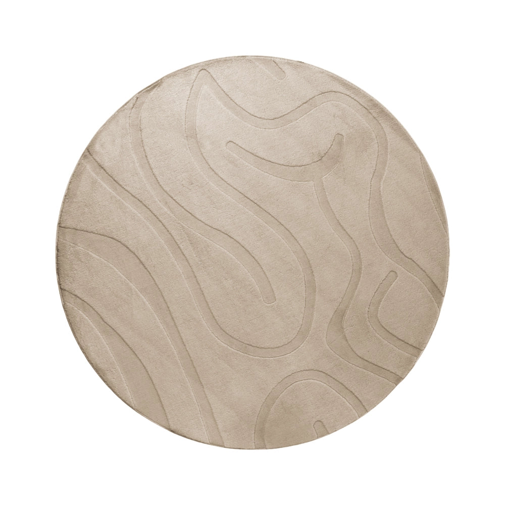 Tappeto da salotto moderno in tessuto jacquard, 160 cm, forma rotonda, pelo corto, beige, Stile Moderno