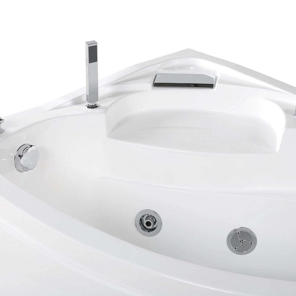 Vasca Idromassaggio ad Angolo versione destra in Acrilico Bianco con Luci LED Soffione Doccia Idromassaggio Poggiatesta