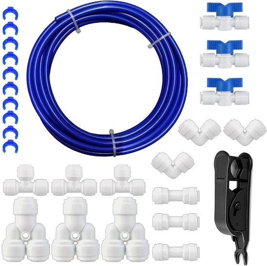 Impianto di connessione per acqua 10 Metri - Filtro acqua universale - Tubo 6,4 mm - Sicuro per l'alimentazione - Imprigionato - Installazione rapida - Impianto di connessione per acqua