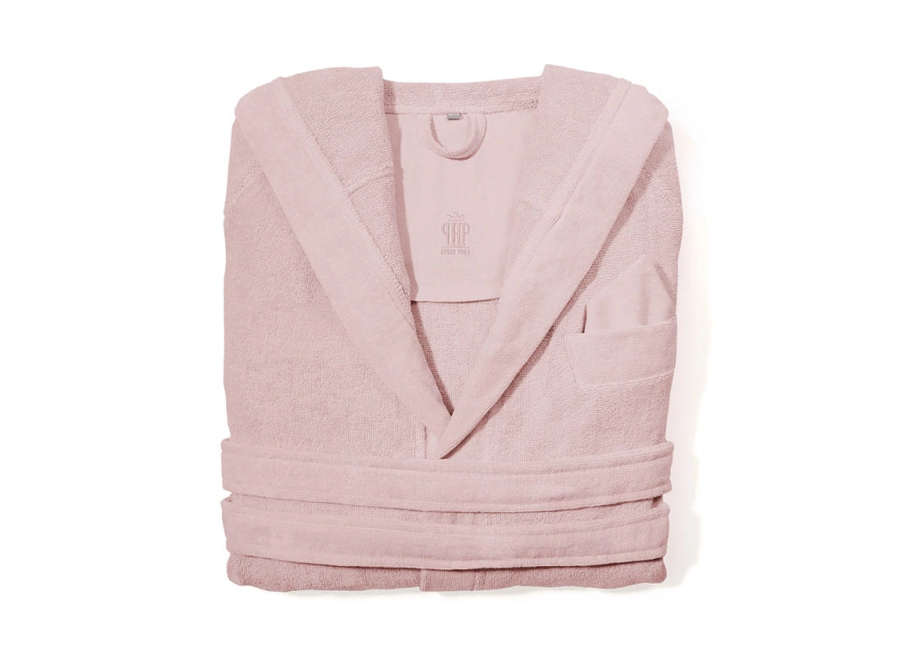 Accappatoio Con Cappuccio E Tasche In Spugna Mod. Joy Tinta Unita Rosa - S-M - Rosa
