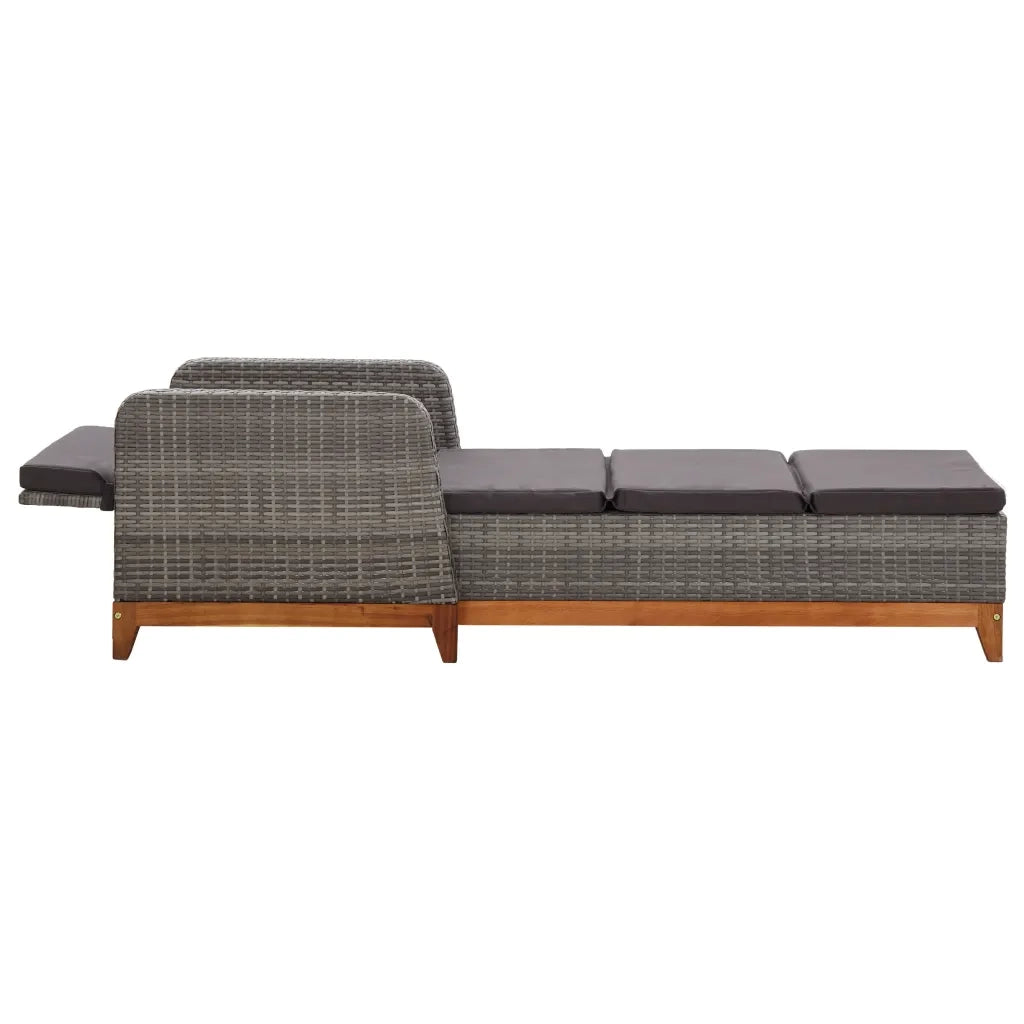 Lettino Prendisole Polyrattan e Legno Massello di Acacia Grigio 46013