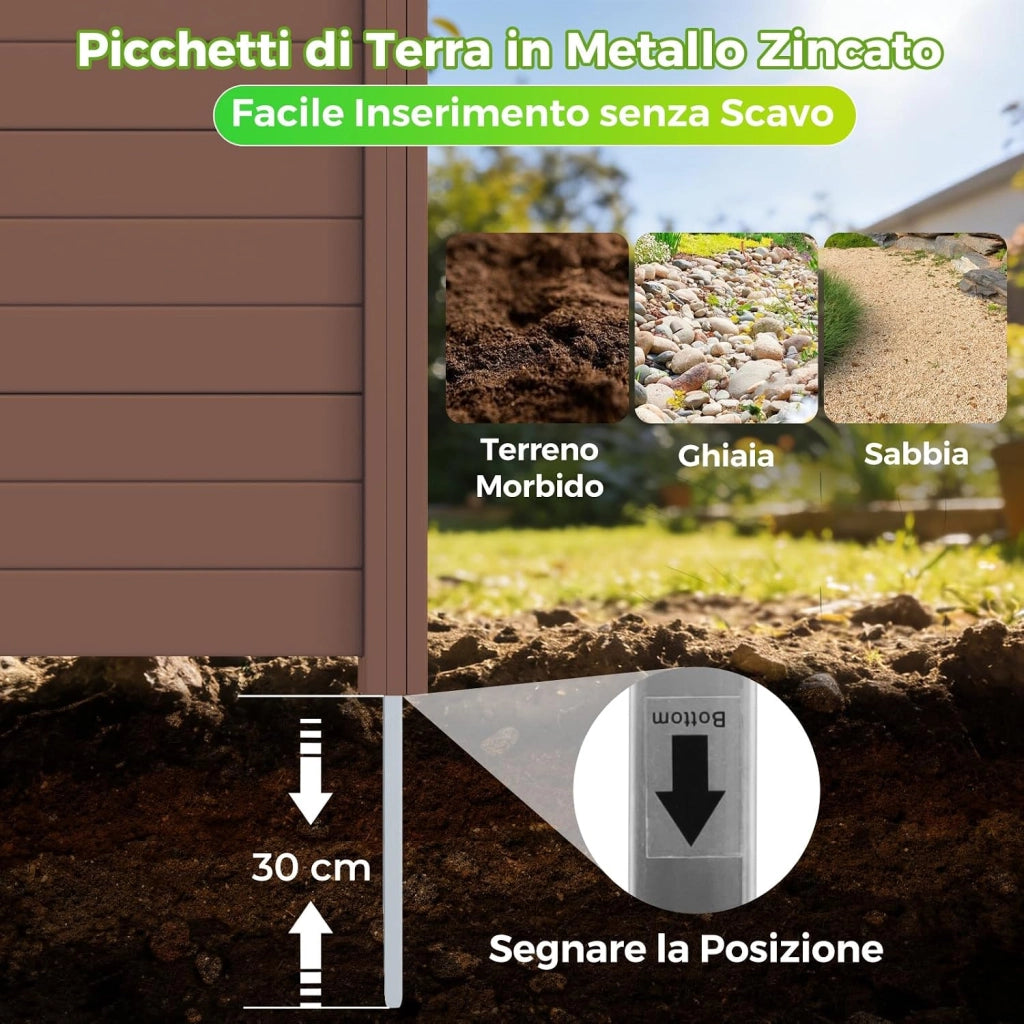 Recinzione da Giardino con 3 Pannelli e 4 Pali di Metallo Zincato | Schermo Privacy da Esterno Modulare per Copribidone e Condizionatore d'Aria