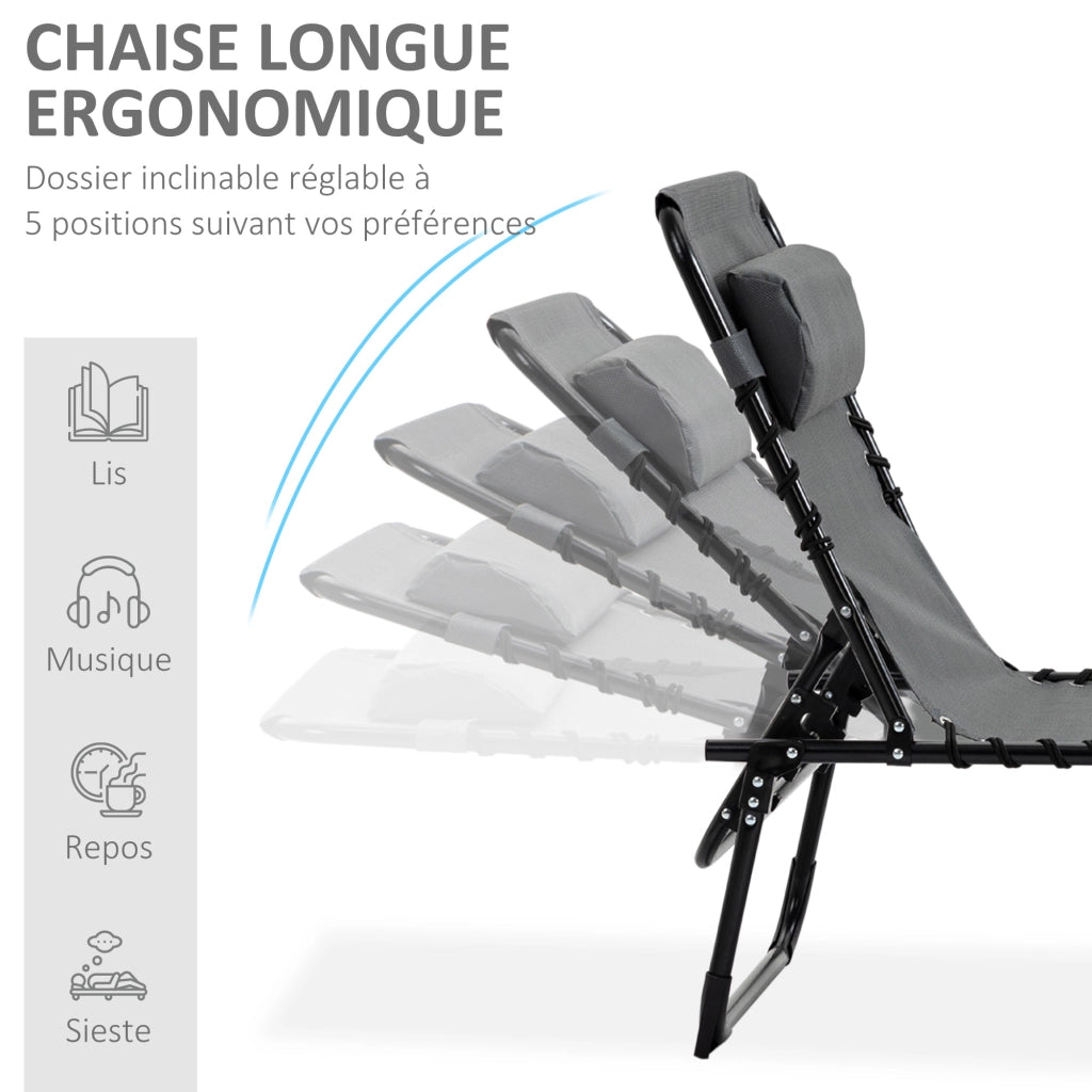 Chaise longue pliable ¨C zephmum ¨C grigio, textilene, acciaio, 189x58x30 cm