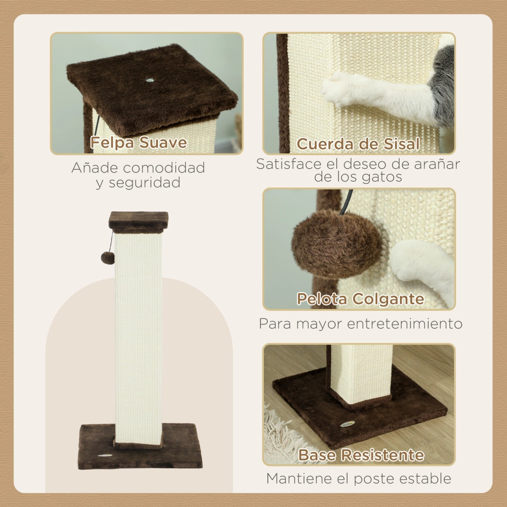 Rascador per Gatti con Sisal e Giocattolo ¨C zephmum ¨C Marrone 41x41x81 cm