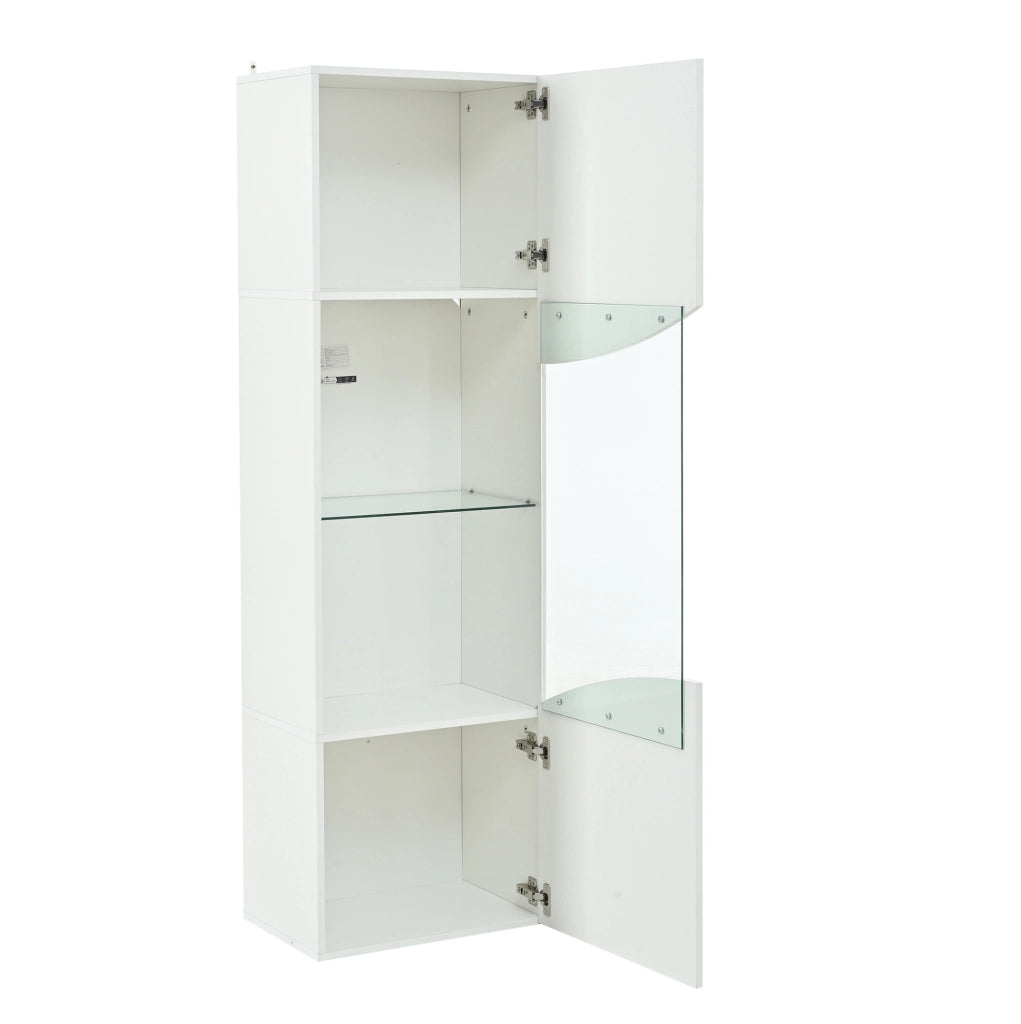 Vetrina alta e stretta 35 x 50 x 165 cm con LED; in pannello truciolare bianco lucido e vetro temperato