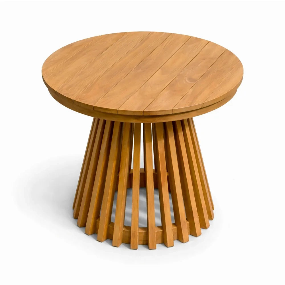 Tavolino da Giardino Rotondo in Legno Teak Massello con Base a Listelli – Bodrum