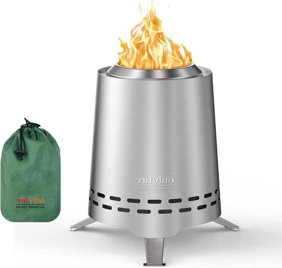 Stufa a Gas in Acciaio Inossidabile | Mini Stufa Portatile con Tasca | Funziona con Pellet o Legna | Senza Fumo | per Giardino Terrazzo Campeggio Decorazione | Argento
