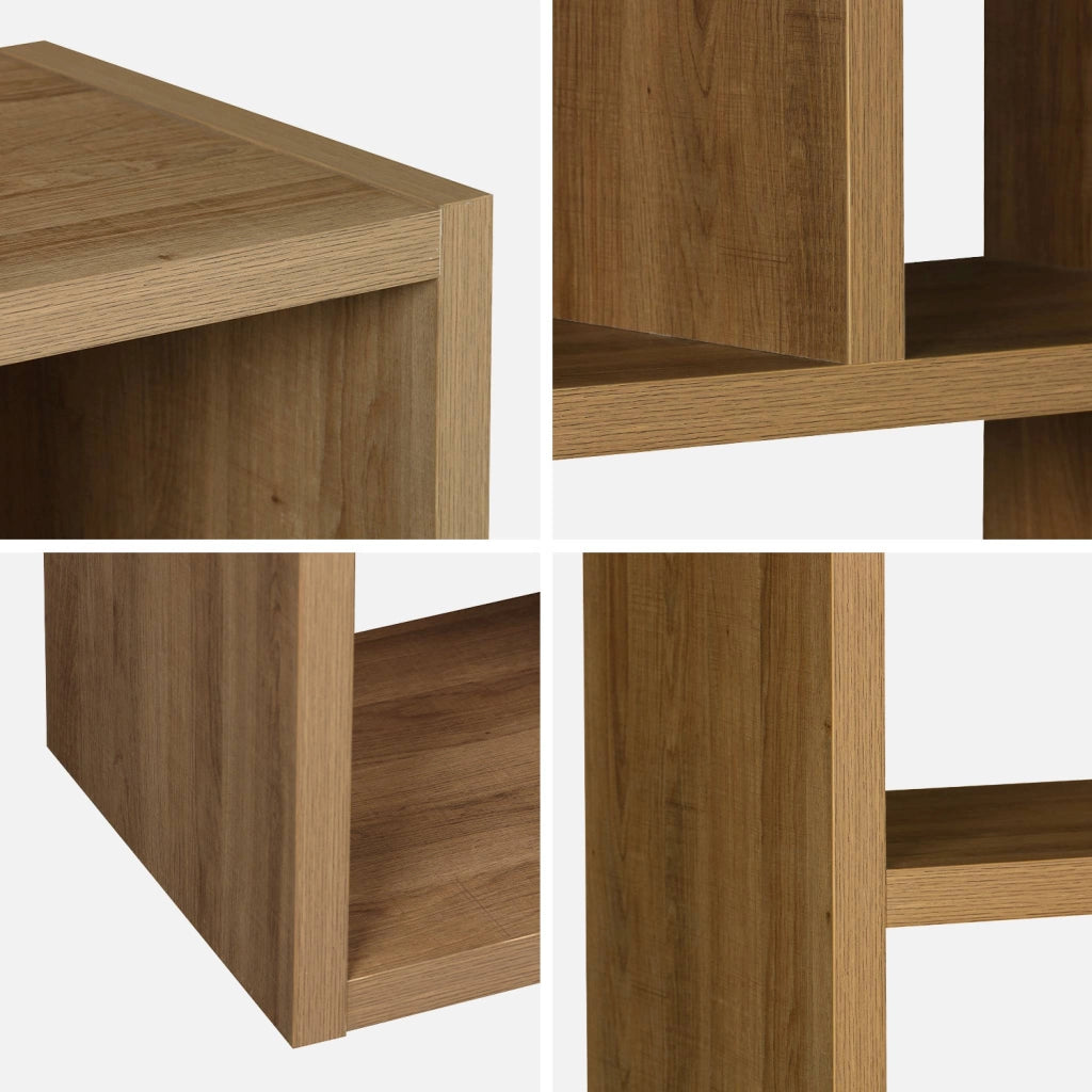 Libreria asimmetrica a 5 livelli con 10 scomparti, albero di mango
