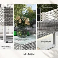 Set da Giardino 4 Pezzi con 2 Divani 2 Posti, Tavolino da Caffè e Tavolino Alto, in Acciaio e Rattan