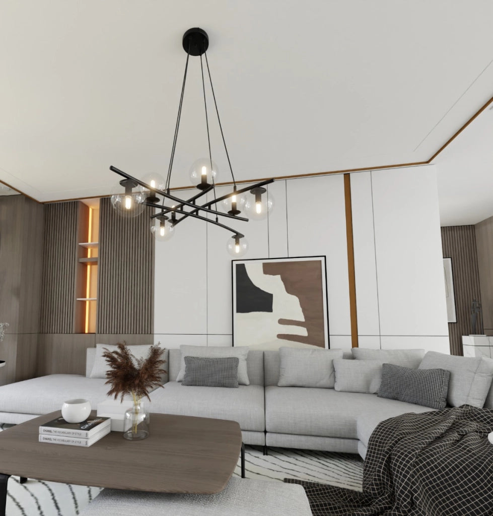 Lampadario a sospensione Emibig ESSA 8xE14 nero vetro