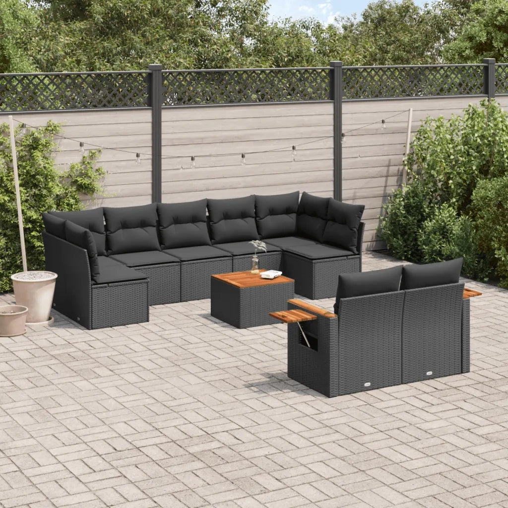 Set Divani da Giardino 10pz con Cuscini in Polyrattan Nero 3227133
