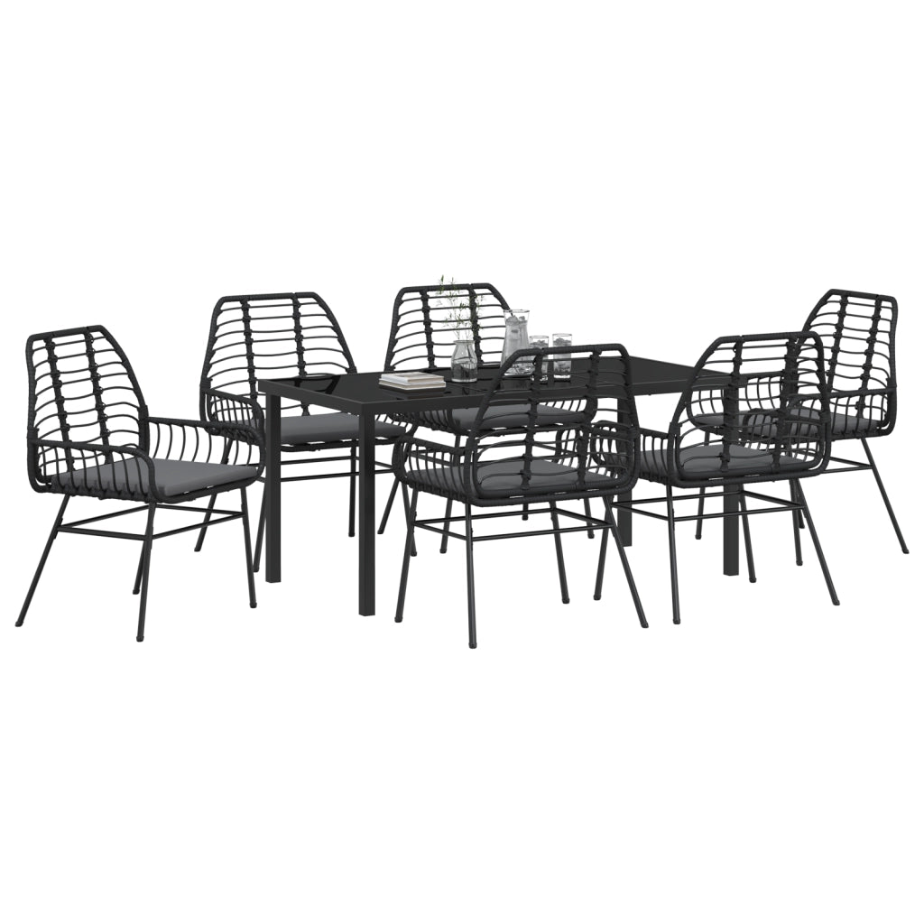Set da pranzo da giardino 7 pezzi con cuscini Nero Polyrattan