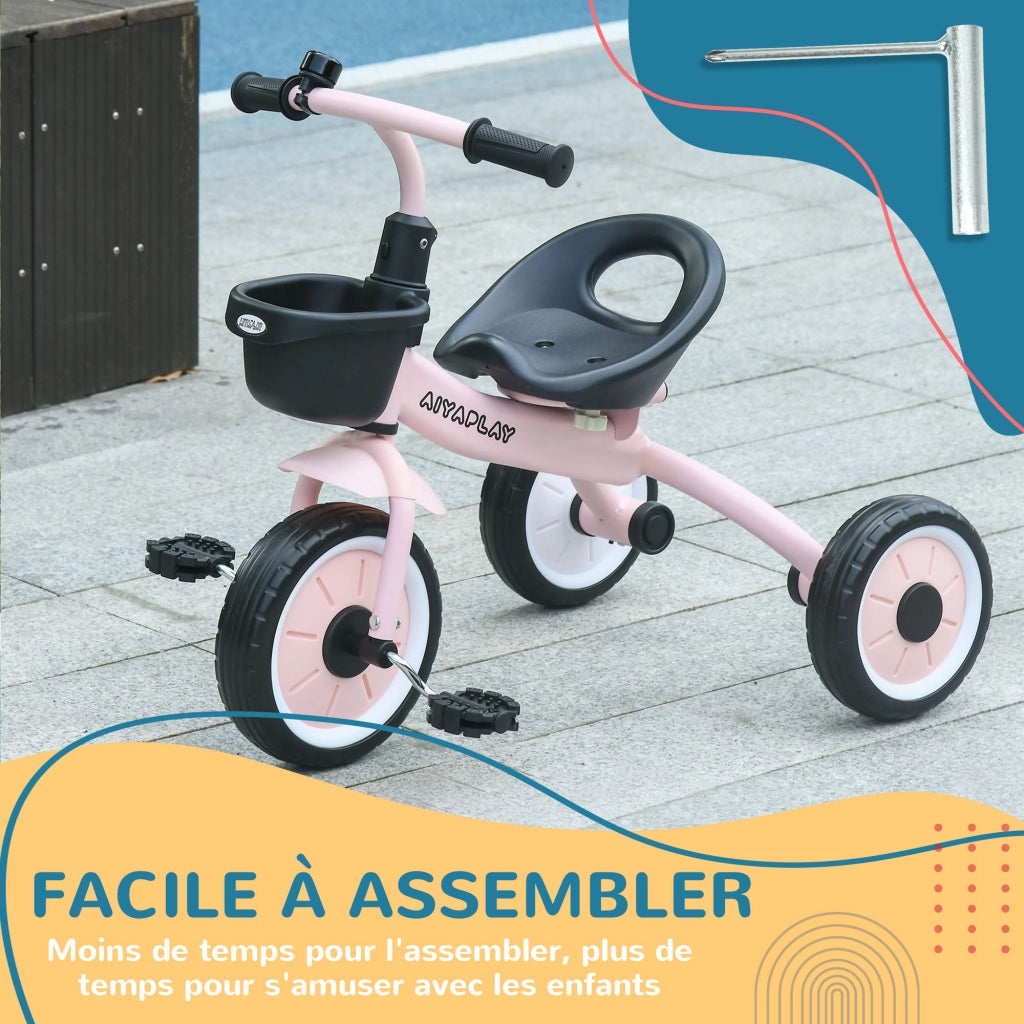 Triciclo bambini con campanello e cestino, sella regolabile con schienale ¨C Xylo ¨C Rosa, 2-5 anni