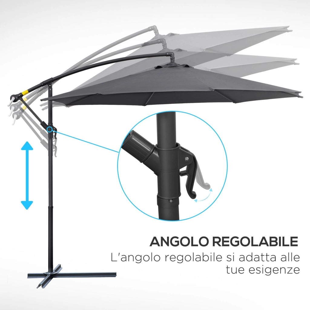 EasyComfort Ombrellone da Giardino 3x2.5 m a Braccio e Inclinabile con Manovella, in Acciaio e Poliestere Grigio