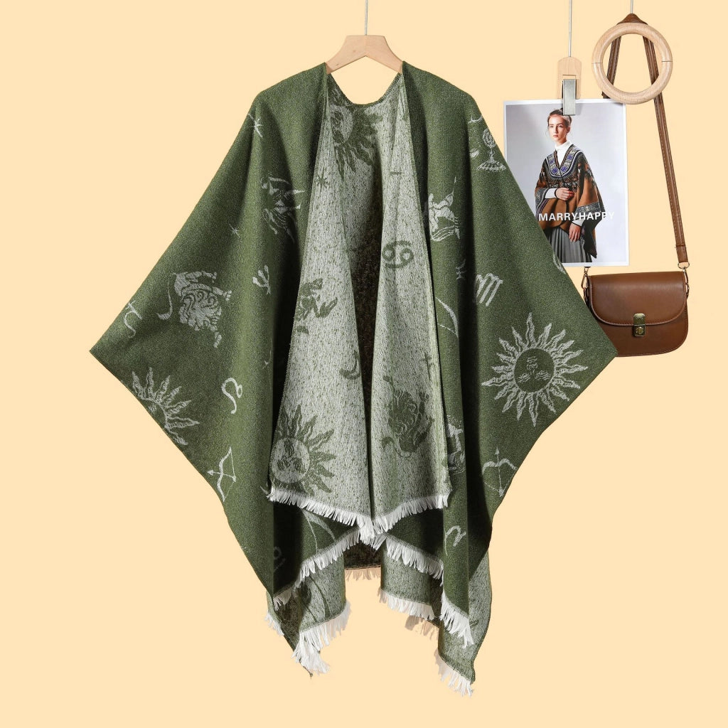 Nuova mantella da donna in jacquard double-face calda con spacco