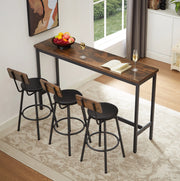 Set tavolo da bar ULEVR 160x40 cm con 3 sgabelli imbottiti con schienale, marrone rustico e nero