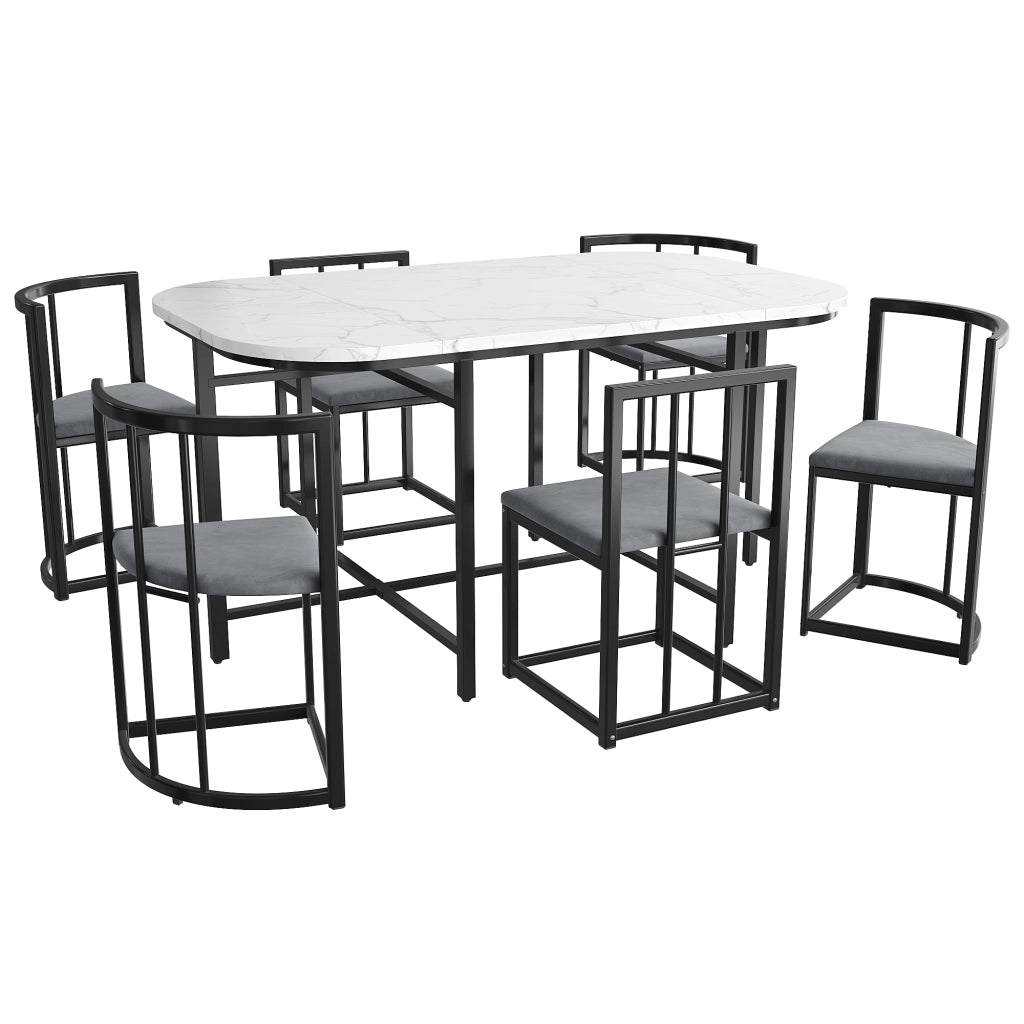 tavolo da pranzo con 6 sedie in MDF e struttura in ferro nero per sala da pranzo nero