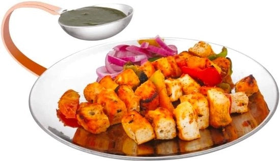 Servizio da servire in acciaio inossidabile - servizio da tavola indiano - servizio da dessert e snack - piatto per fritture - piatto per dips - piatti per snack - piatti per fritture - piatto per dips in rame con superficie in acciaio inossidabile.