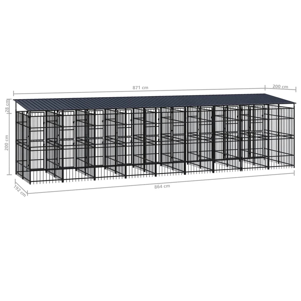 Cuccia/gabbia/recinto per animali domestici da esterno con tetto per cani acciaio 16,59 m² nero 02_0041747