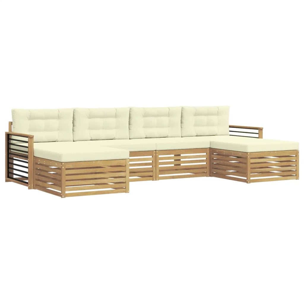 Set divani 6 pcs Bianco e Crema Legno di Acacia Massello 3390935