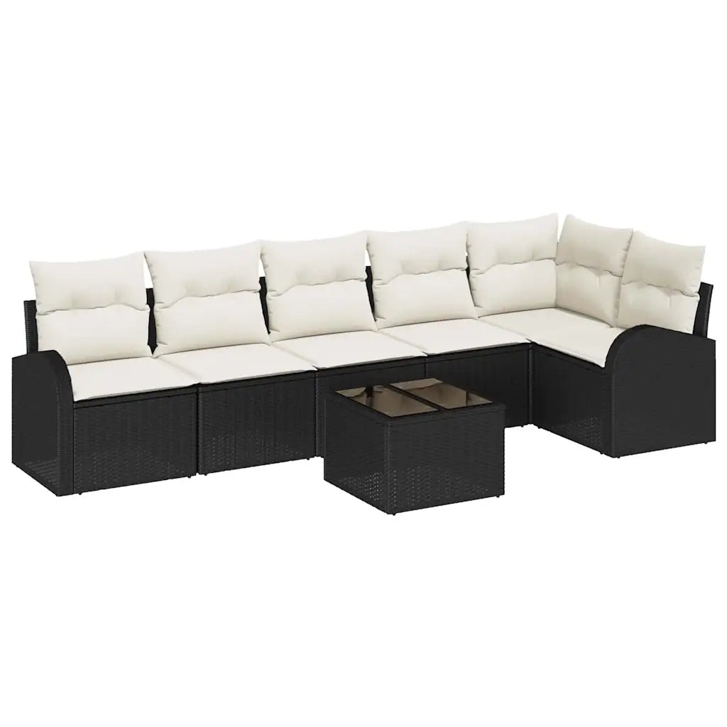 Set Divano da Giardino con cuscino 7 pcs Nero Poly Rattan 3346067
