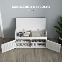 Panca Scarpiera con Vano Contenitore e Ripiani 90x36x50 cm in MDF e Simil Lino Grigio